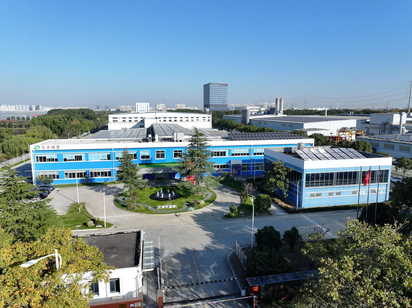 Modern office building with trees