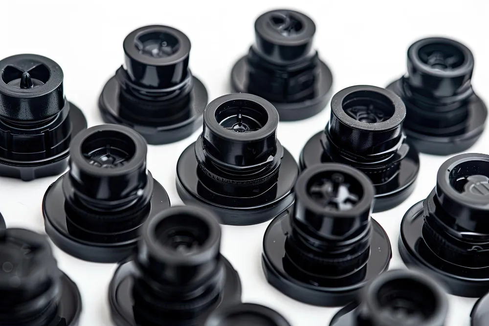 Black plastic caps group