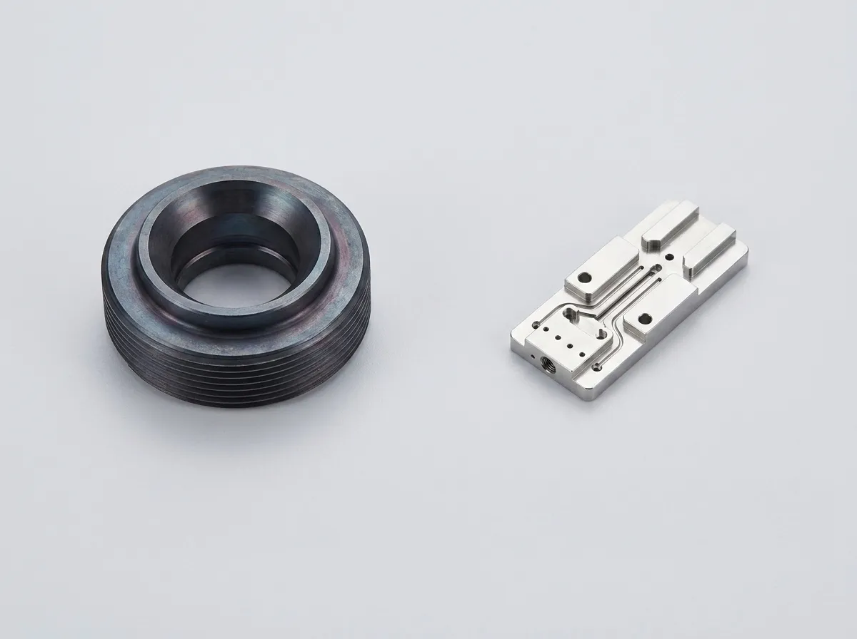 Metal components on grey background