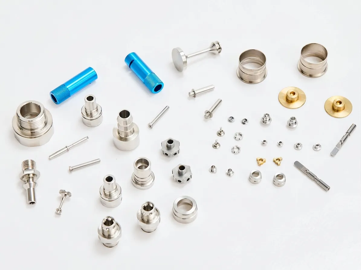 Metal parts on white background