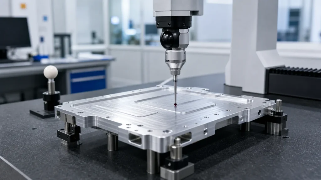 Flatness inspection of a CNC machined liquid cooling plate
